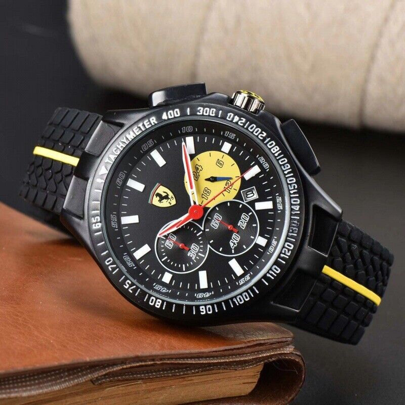 Hot Men's Formula 1 Scuderia Ferrari 44mm Luxury Chronograph Red Silicone Watch - Picture 22 of 23