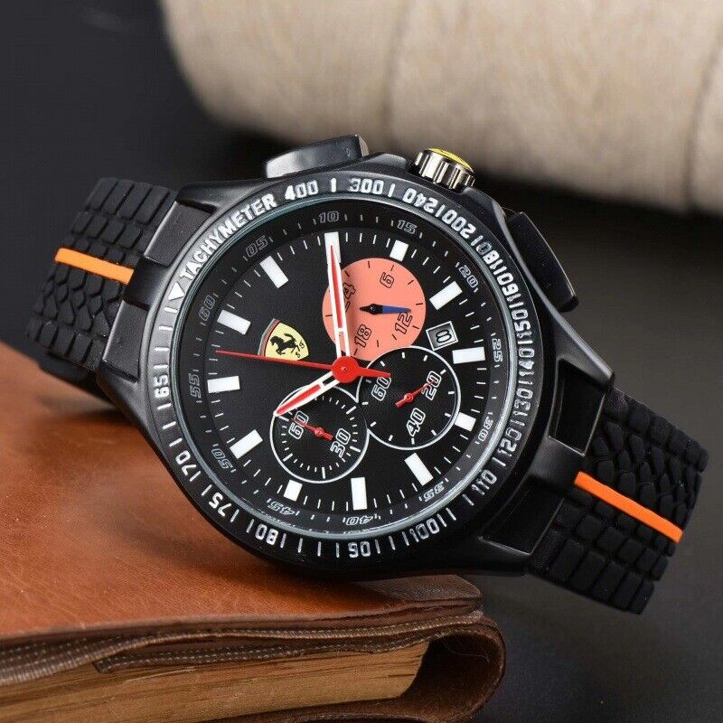 Hot Men's Formula 1 Scuderia Ferrari 44mm Luxury Chronograph Red Silicone Watch - Picture 19 of 23