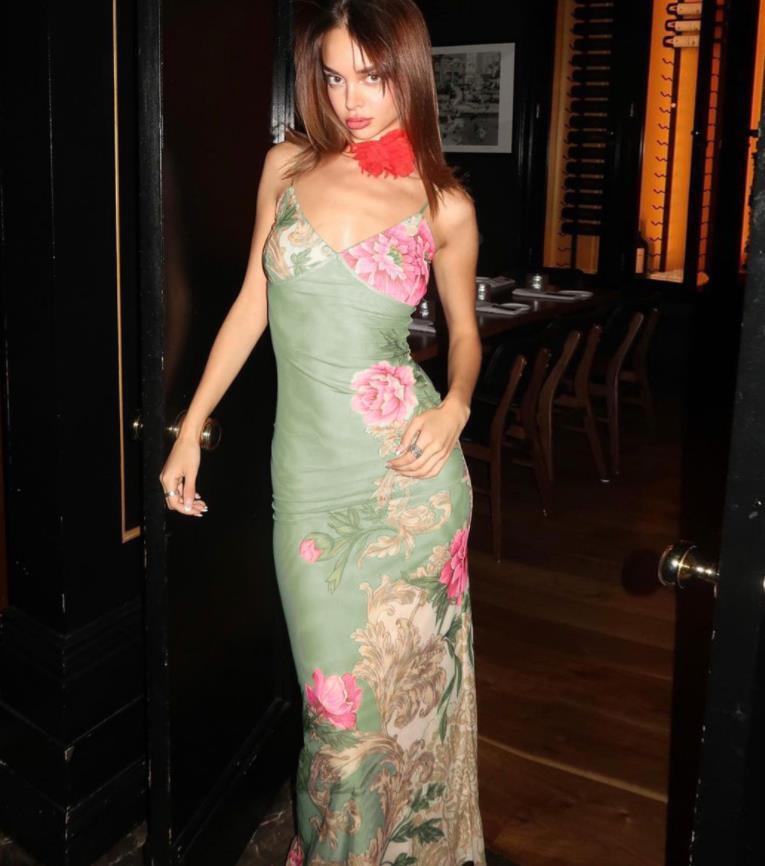 2024 New Summer Fresh Green Sexy Lady Beach Long Dress All Flowers Printing Hot