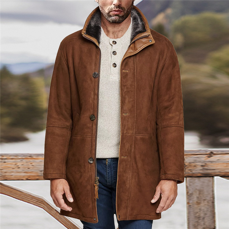 Abrigo de lana de gamuza sintética de longitud media para hombre Ropa exterior de invierno Solapa Informal Abrigo cálido - Imagen 22 de 22