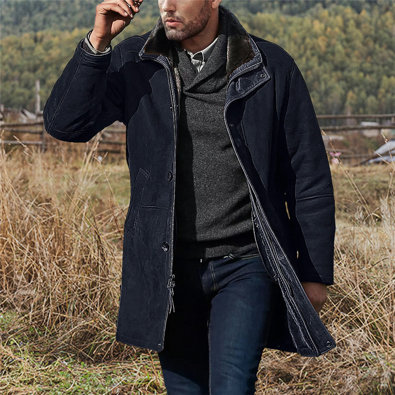 Abrigo de lana de gamuza sintética de longitud media para hombre Ropa exterior de invierno Solapa Informal Abrigo cálido - Imagen 21 de 22