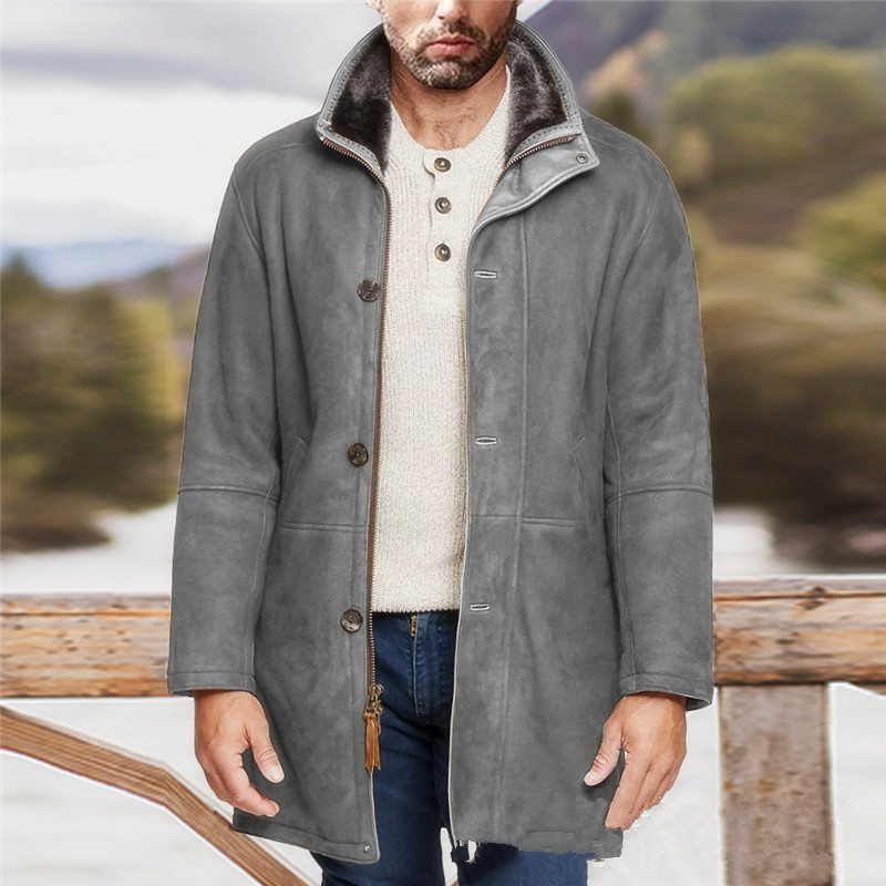 Abrigo de lana de gamuza sintética de longitud media para hombre Ropa exterior de invierno Solapa Informal Abrigo cálido - Imagen 20 de 22