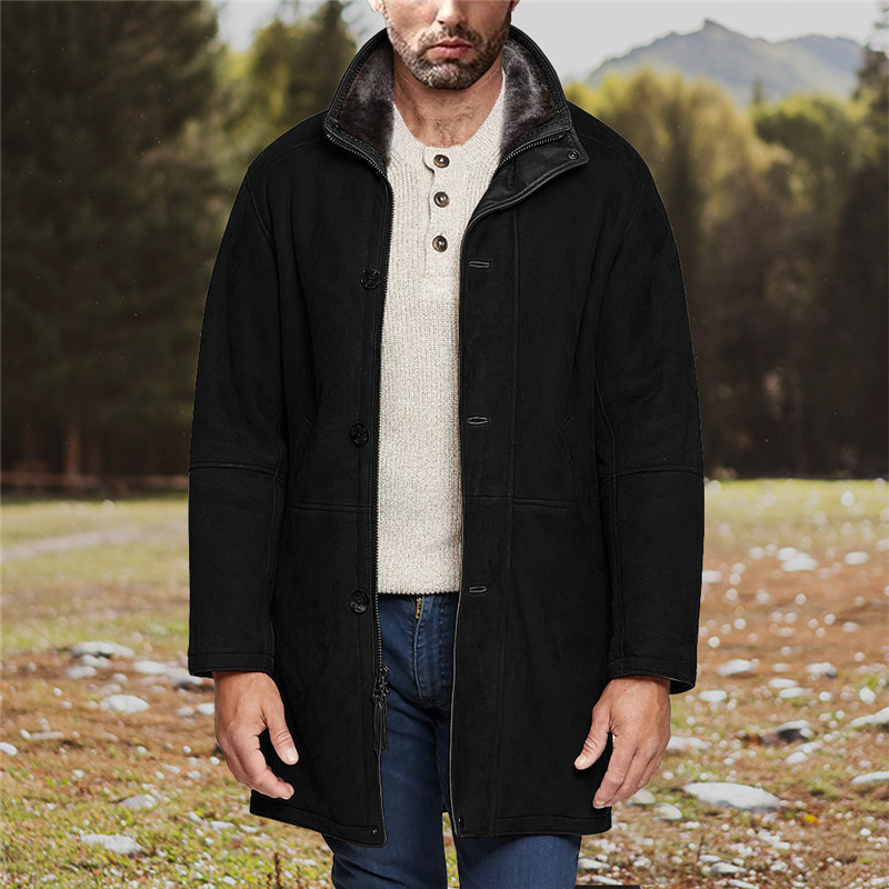 Abrigo de lana de gamuza sintética de longitud media para hombre Ropa exterior de invierno Solapa Informal Abrigo cálido - Imagen 19 de 22