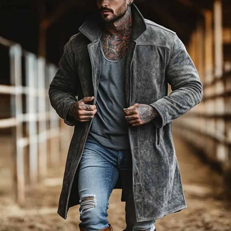 Men's Stand Collar Mid-length Coat Casual Ordinary Regular Jacket Overcoat - Picture 8 of 8
