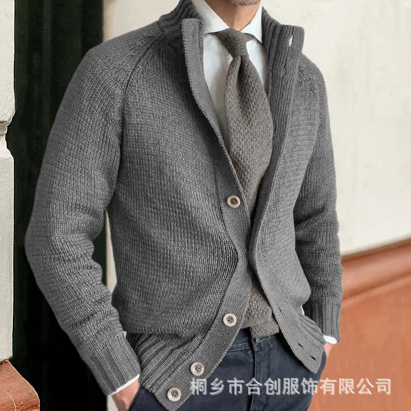 Pullover Mantel Herren Slim Anzug Stehkragen Strick Business Gentleman Style Cardigan - Bild 15 von 17