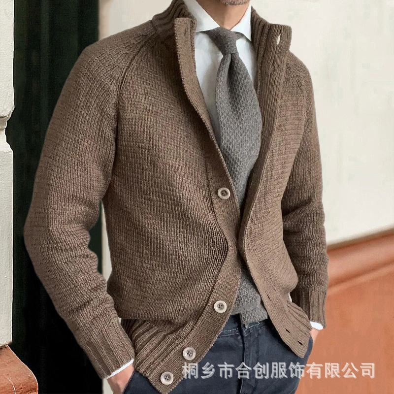 Pullover Mantel Herren Slim Anzug Stehkragen Strick Business Gentleman Style Cardigan - Bild 16 von 17