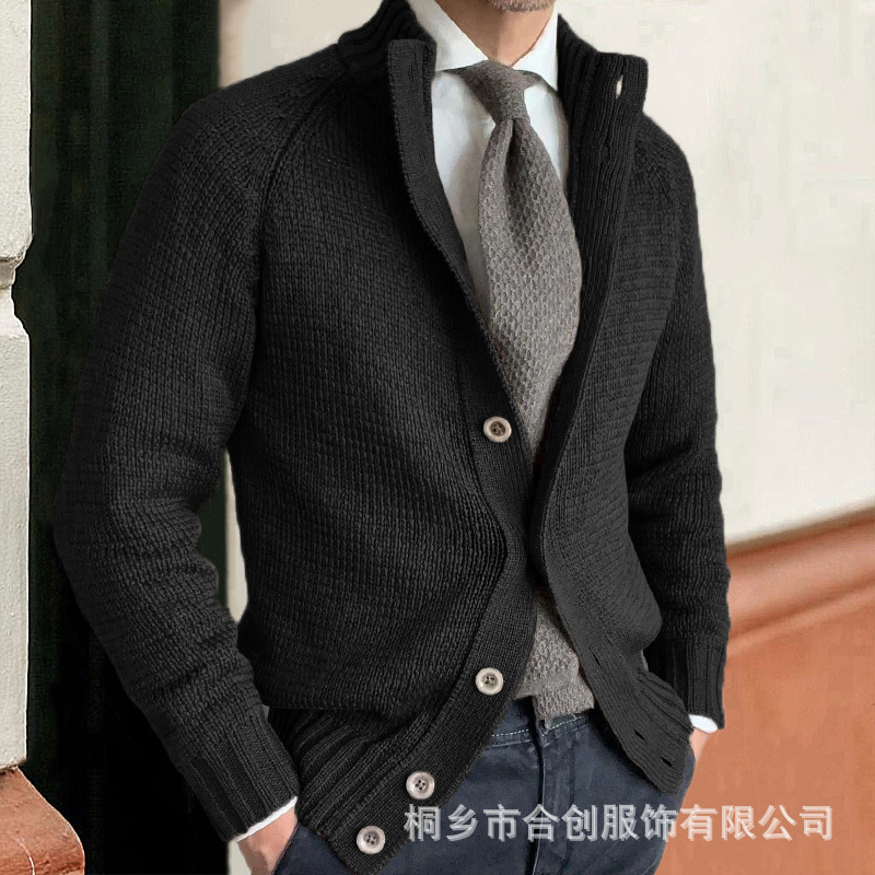 Pullover Mantel Herren Slim Anzug Stehkragen Strick Business Gentleman Style Cardigan - Bild 17 von 17