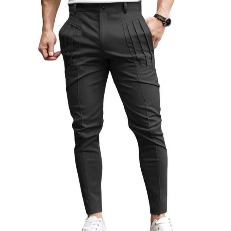 Men's Solid Color Tight Pocket Sports Trousers Casual Slim Fit Tapered Pants - Picture 14 of 16