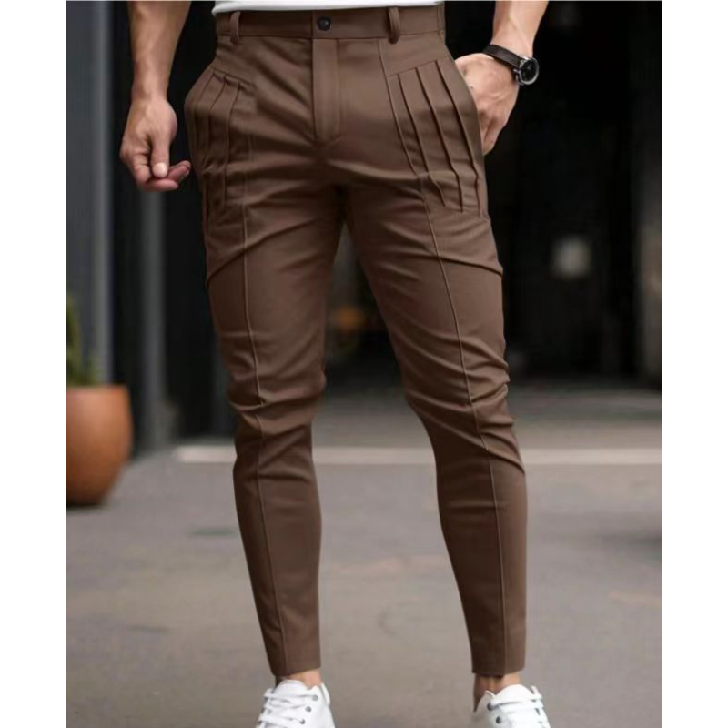 Men's Solid Color Tight Pocket Sports Trousers Casual Slim Fit Tapered Pants - Picture 15 of 16