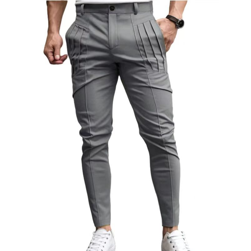 Men's Solid Color Tight Pocket Sports Trousers Casual Slim Fit Tapered Pants - Picture 16 of 16