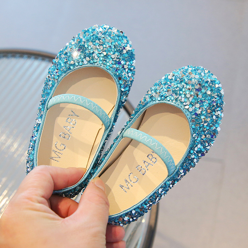 BABY GIRLS GLITTER CRYSTAL SHOES MARY JANE SHINY WEDDING PARTY PATENT FLAT SHOES - Picture 11 of 14
