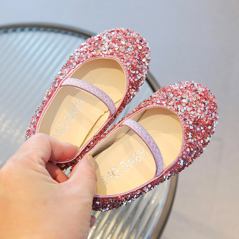 BABY GIRLS GLITTER CRYSTAL SHOES MARY JANE SHINY WEDDING PARTY PATENT FLAT SHOES - Picture 12 of 14