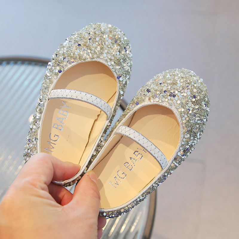 BABY GIRLS GLITTER CRYSTAL SHOES MARY JANE SHINY WEDDING PARTY PATENT FLAT SHOES - Picture 13 of 14