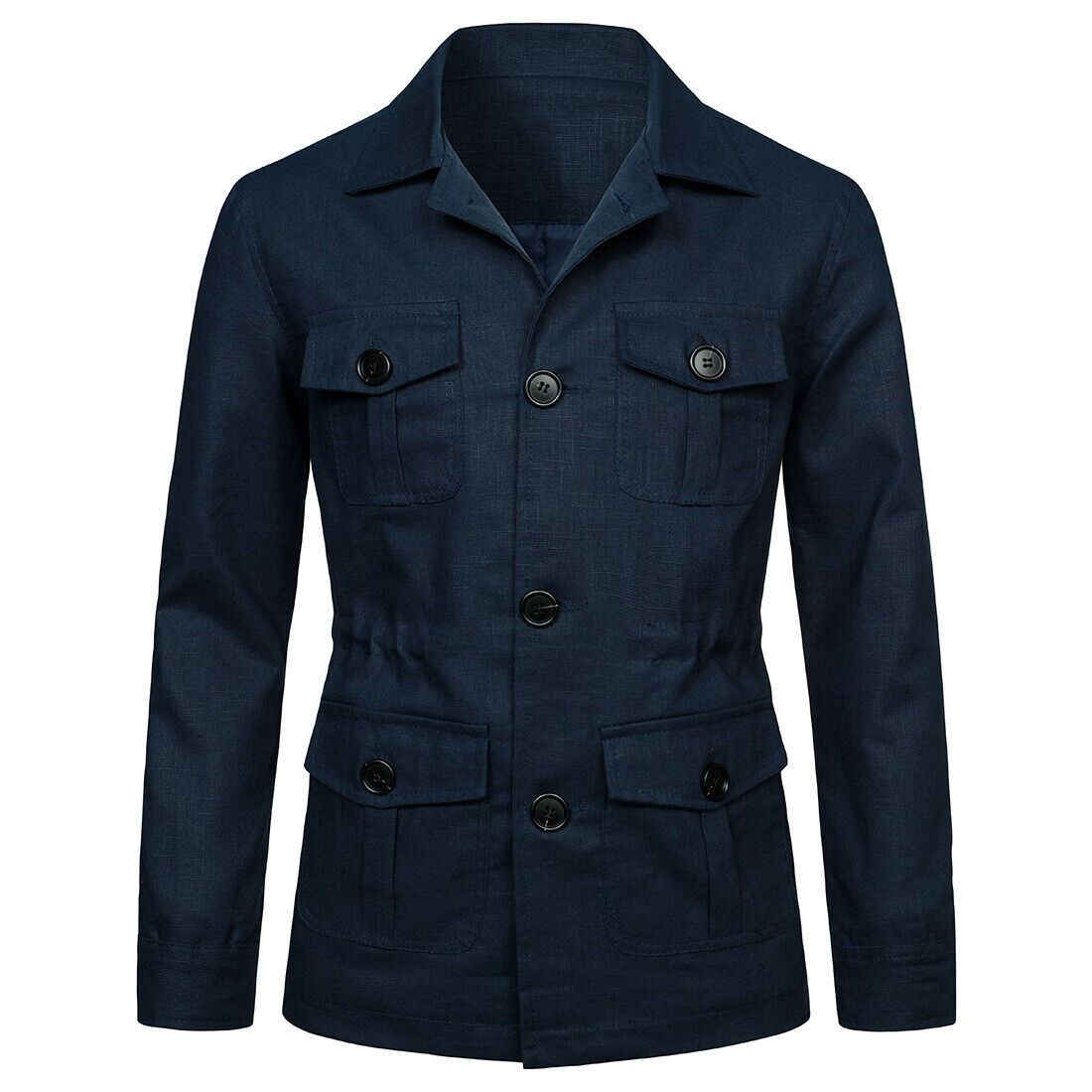 Men's Linen Safari Jacket Pockets Slim Fit Hunting Coat Casual Tops British - Picture 21 of 24