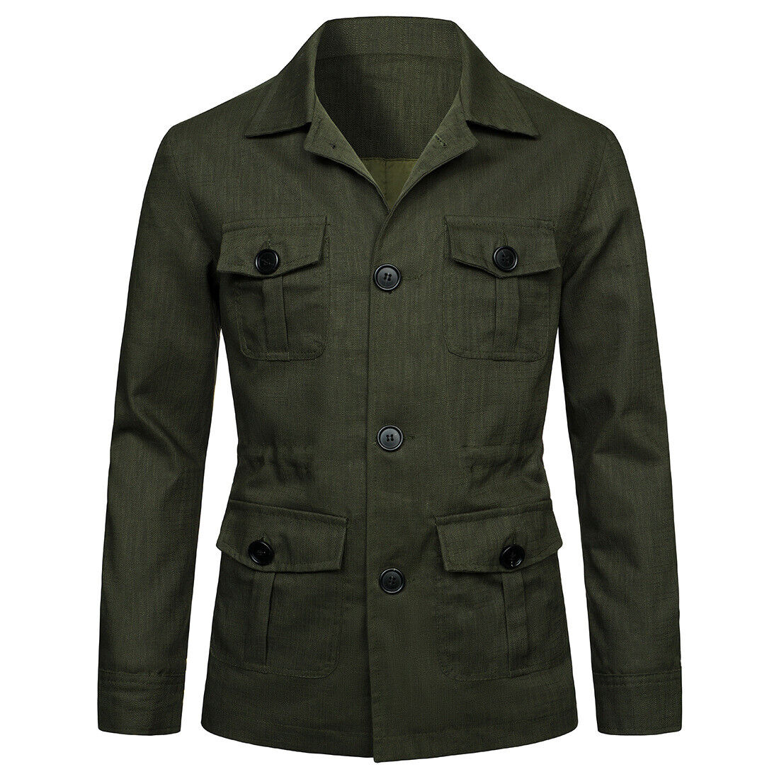 Men's Linen Safari Jacket Pockets Slim Fit Hunting Coat Casual Tops British - Picture 22 of 24