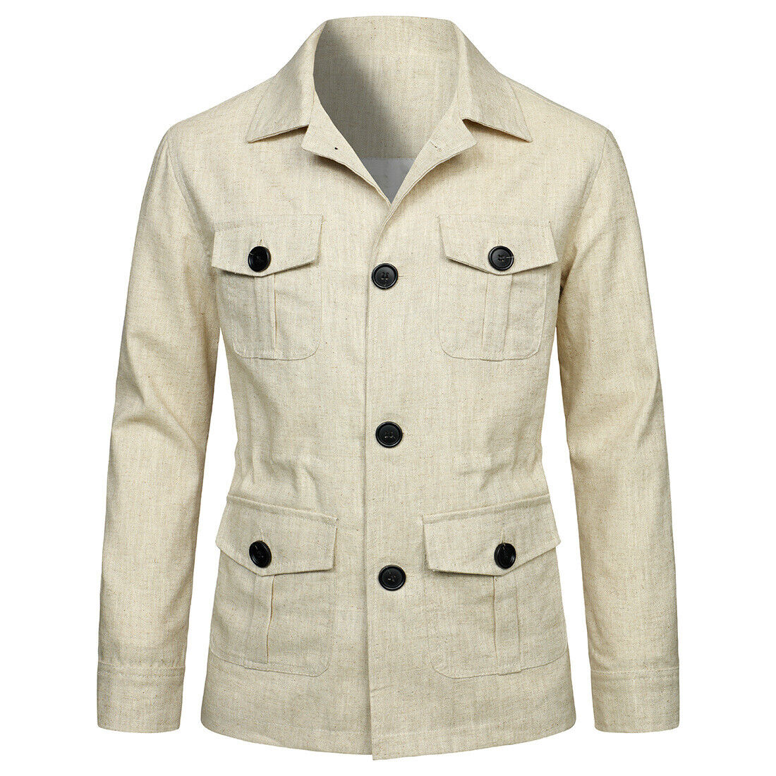 Men's Linen Safari Jacket Pockets Slim Fit Hunting Coat Casual Tops British - Picture 23 of 24