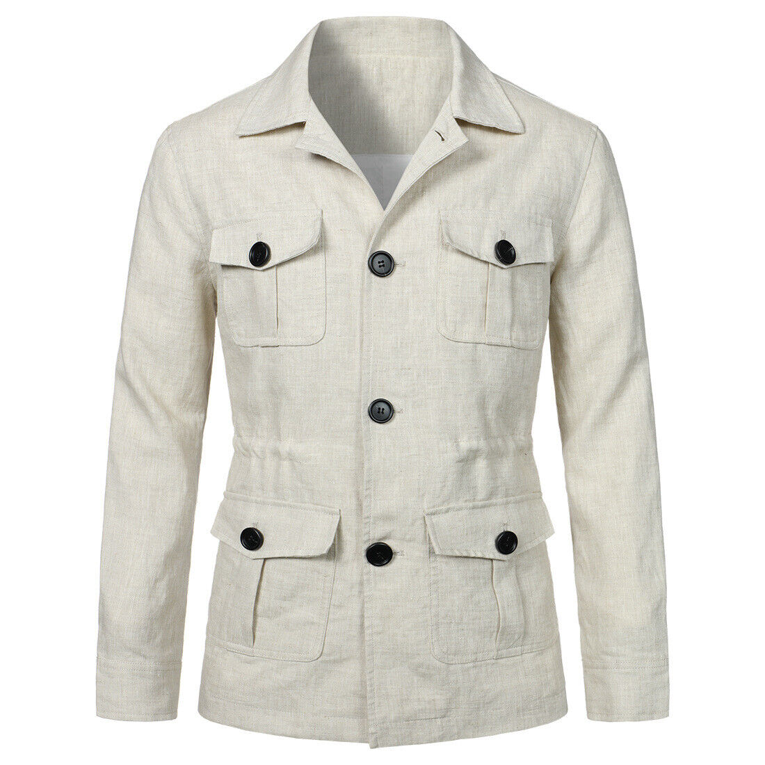 Men's Linen Safari Jacket Pockets Slim Fit Hunting Coat Casual Tops British - Picture 24 of 24