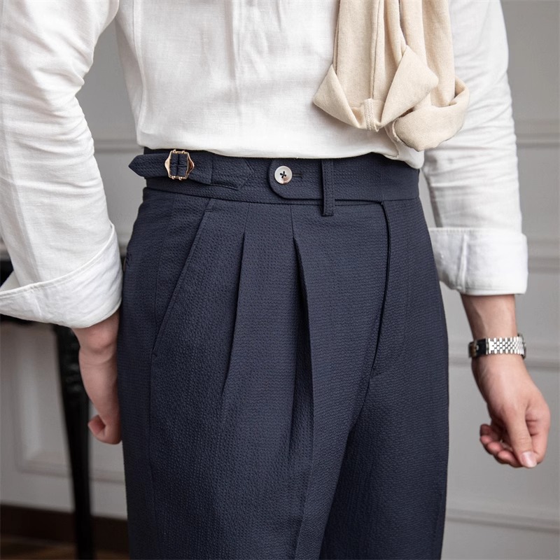 Summer Men's Naples Mid-high Waist Straight Casual Dress Pants British Trousers - Picture 22 of 22