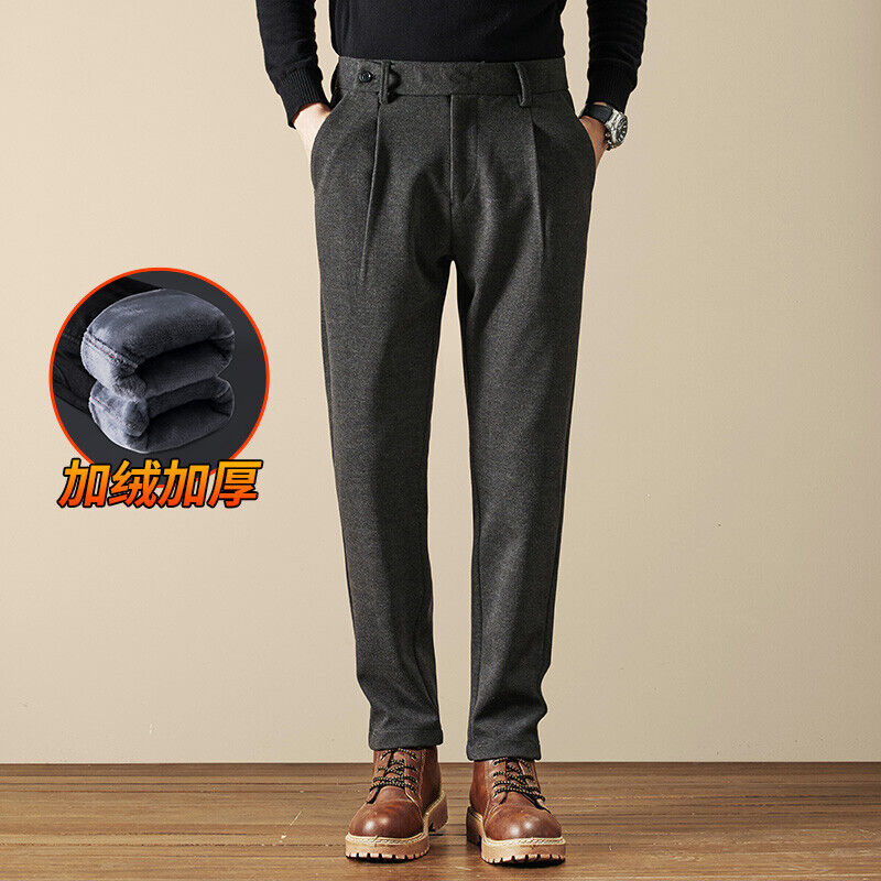 Men's Suit Pants Winter Thick Velvet Warm Wool Business Casual Trousers