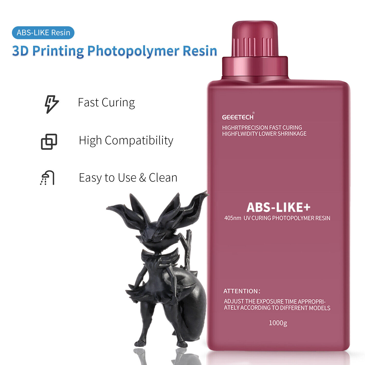GEEETECH Resina simile all'ABS 1 KG/bottiglia 405 nm polimerizzazione UV per stampanti 3D LCD DLP resina - Foto 85 di 90