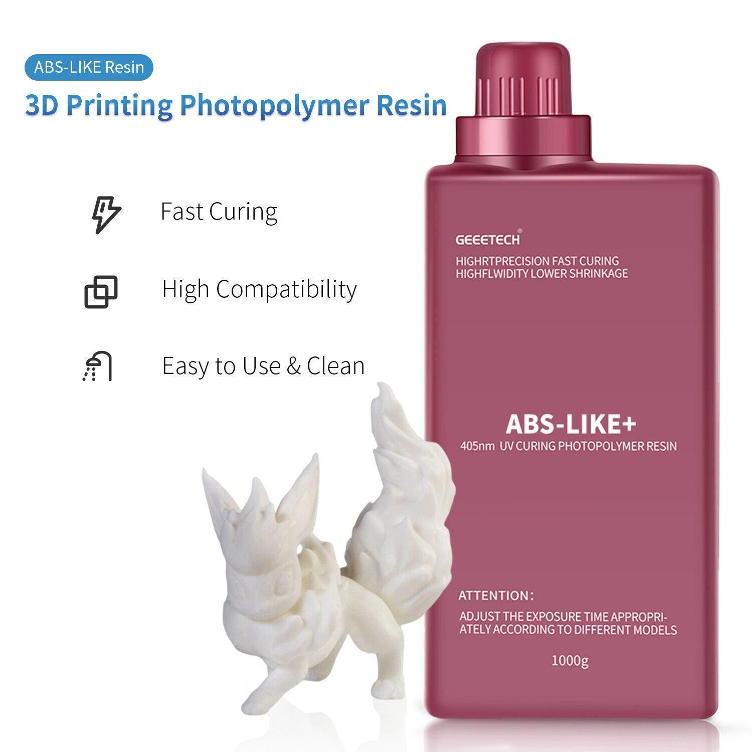 GEEETECH Resina simile all'ABS 1 KG/bottiglia 405 nm polimerizzazione UV per stampanti 3D LCD DLP resina - Foto 73 di 90