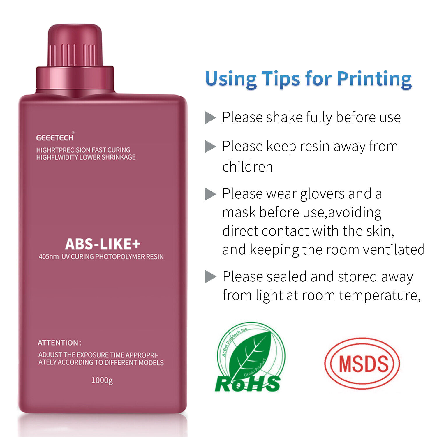 GEEETECH Resina simile all'ABS 1 KG/bottiglia 405 nm polimerizzazione UV per stampanti 3D LCD DLP resina - Foto 29 di 90