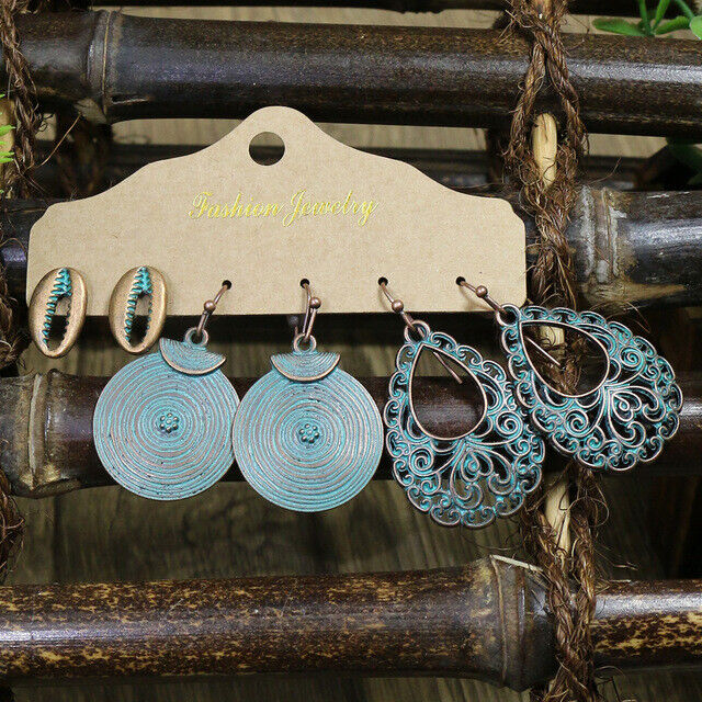 Boho 3Pcs/set Ethnic Leaf Bronze Earrings Set Vintage Hanging Earrings for Women - Picture 7 of 31