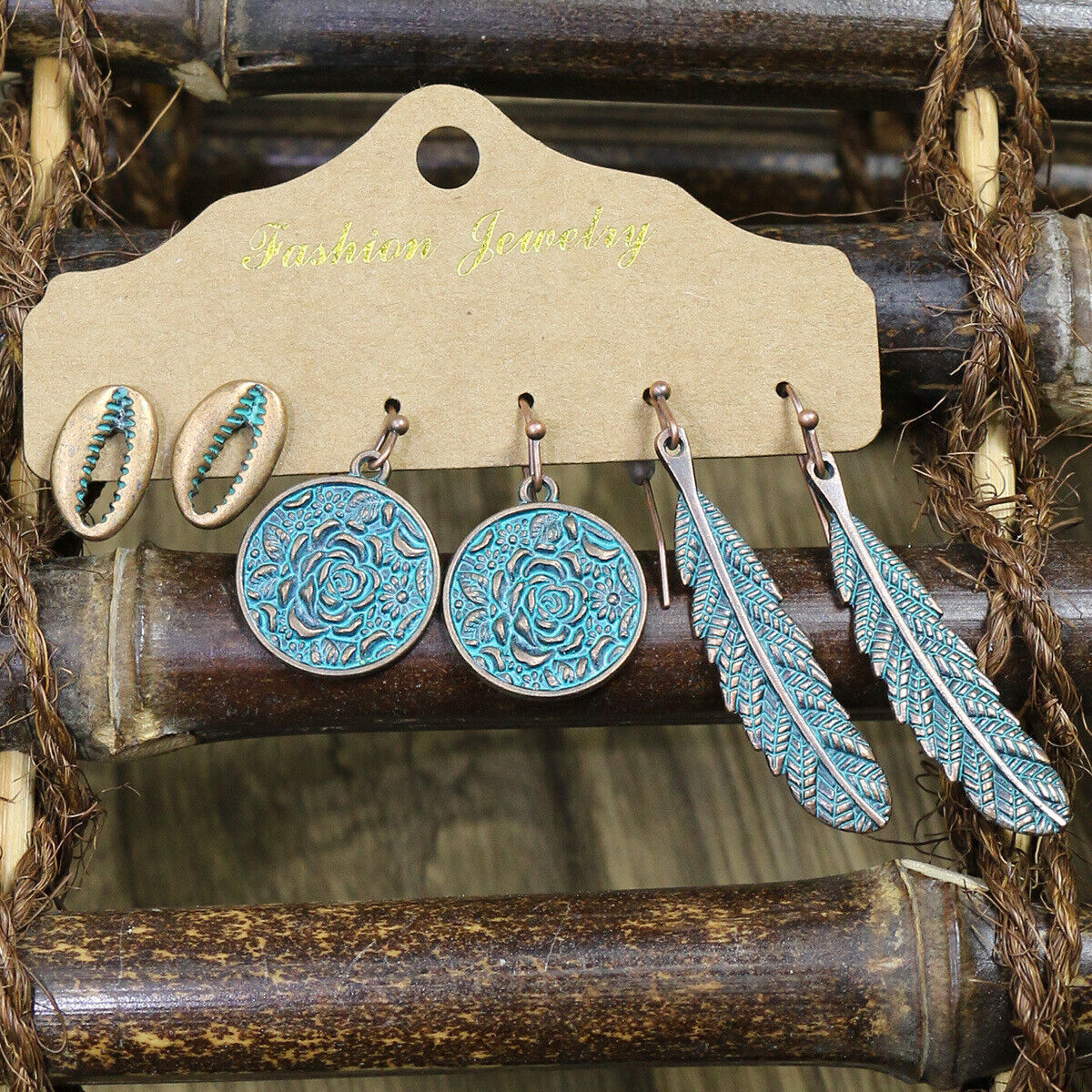 Boho 3Pcs/set Ethnic Leaf Bronze Earrings Set Vintage Hanging Earrings for Women - Picture 18 of 31
