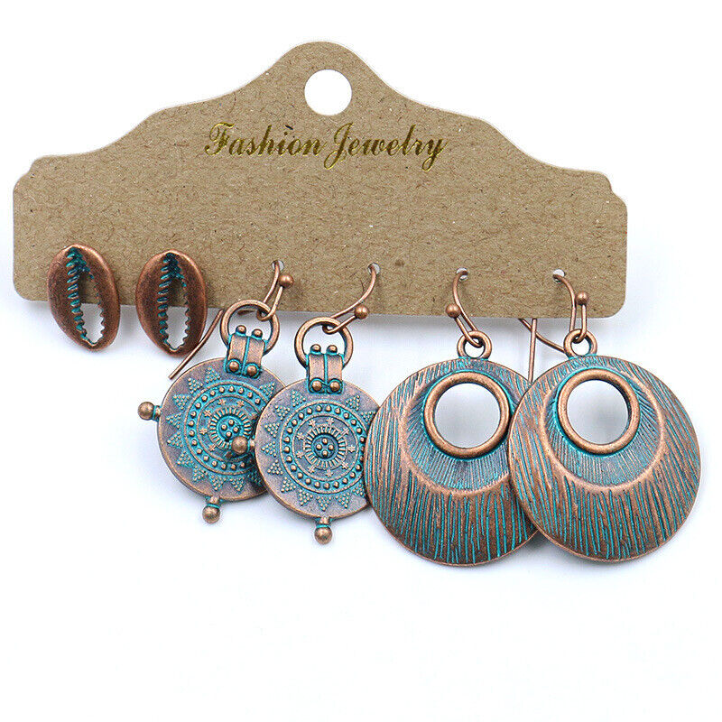 Boho 3Pcs/set Ethnic Leaf Bronze Earrings Set Vintage Hanging Earrings for Women - Picture 19 of 31