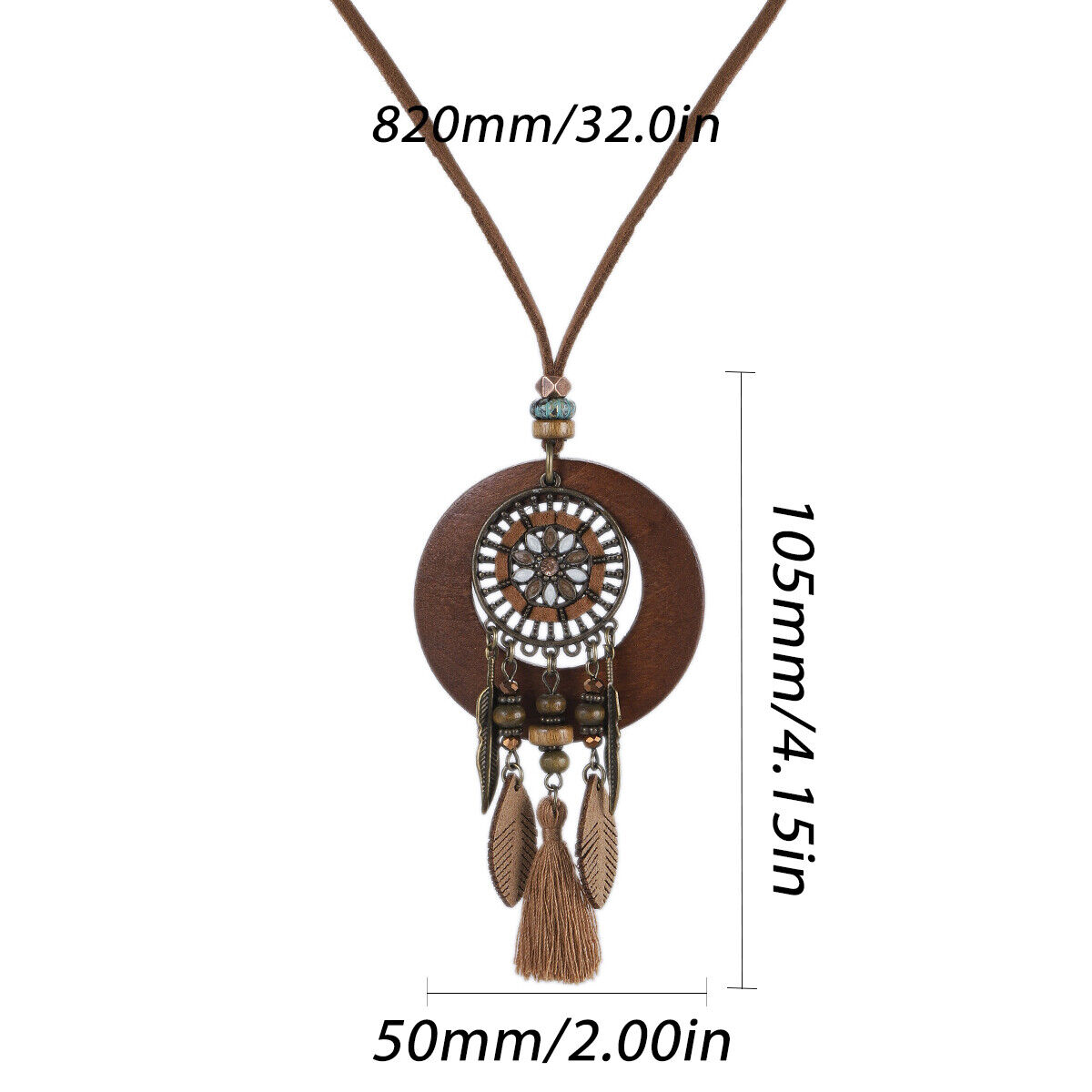 Vintage Ethnic Style Long Women Necklace Metal Chain Wheel Tassel Necklace Gift - Picture 10 of 20