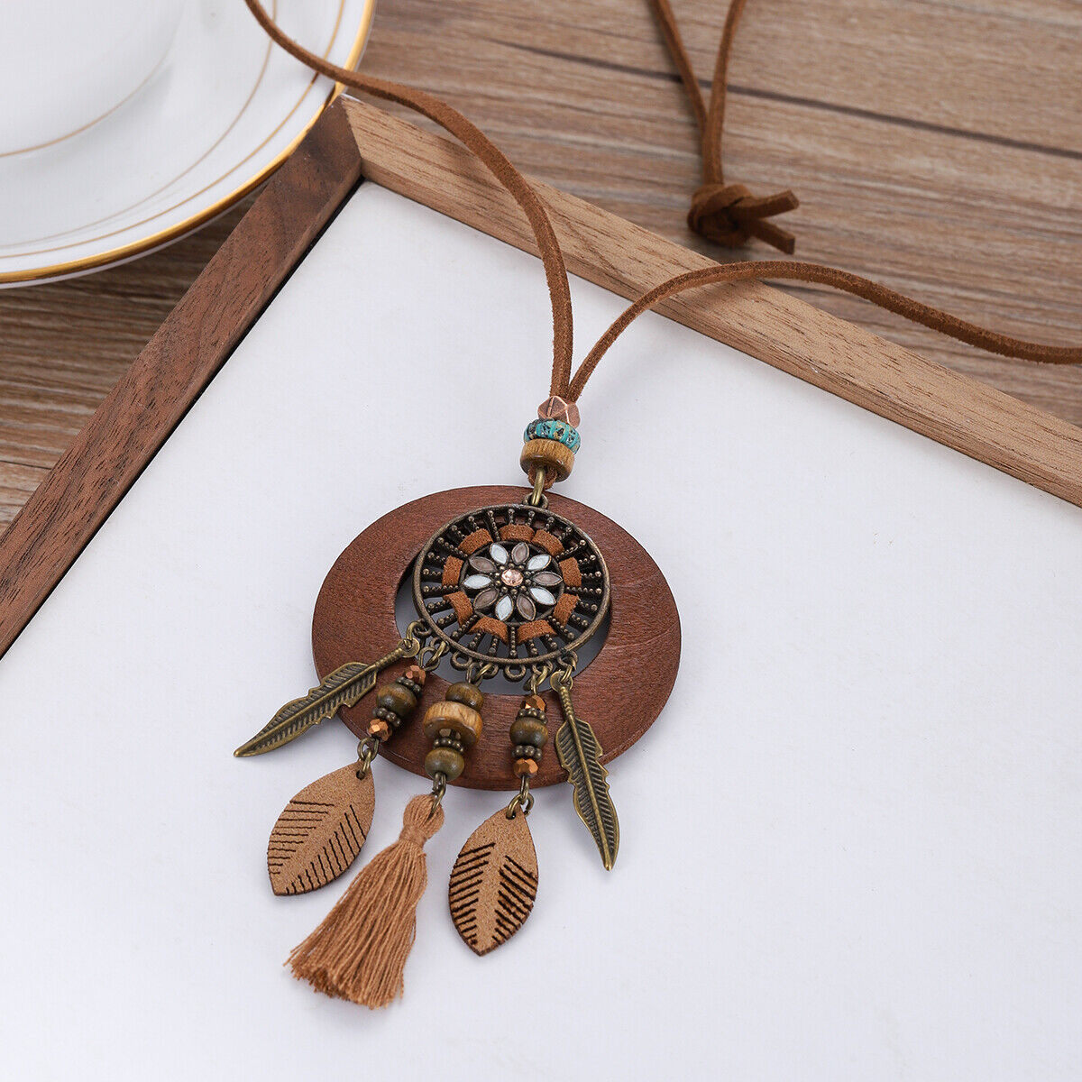 Vintage Ethnic Style Long Women Necklace Metal Chain Wheel Tassel Necklace Gift - Picture 11 of 20