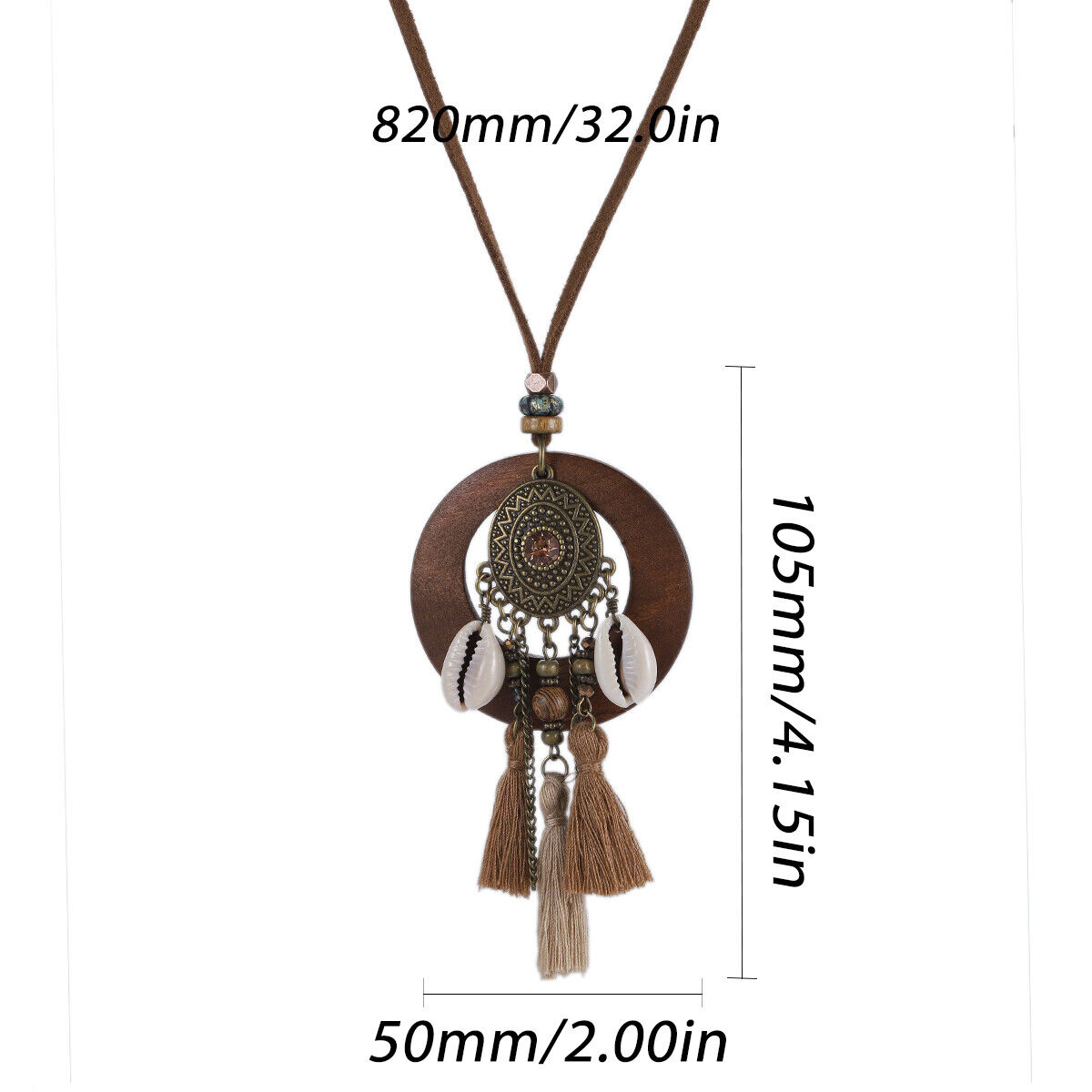 Vintage Ethnic Style Long Women Necklace Metal Chain Wheel Tassel Necklace Gift - Picture 18 of 20