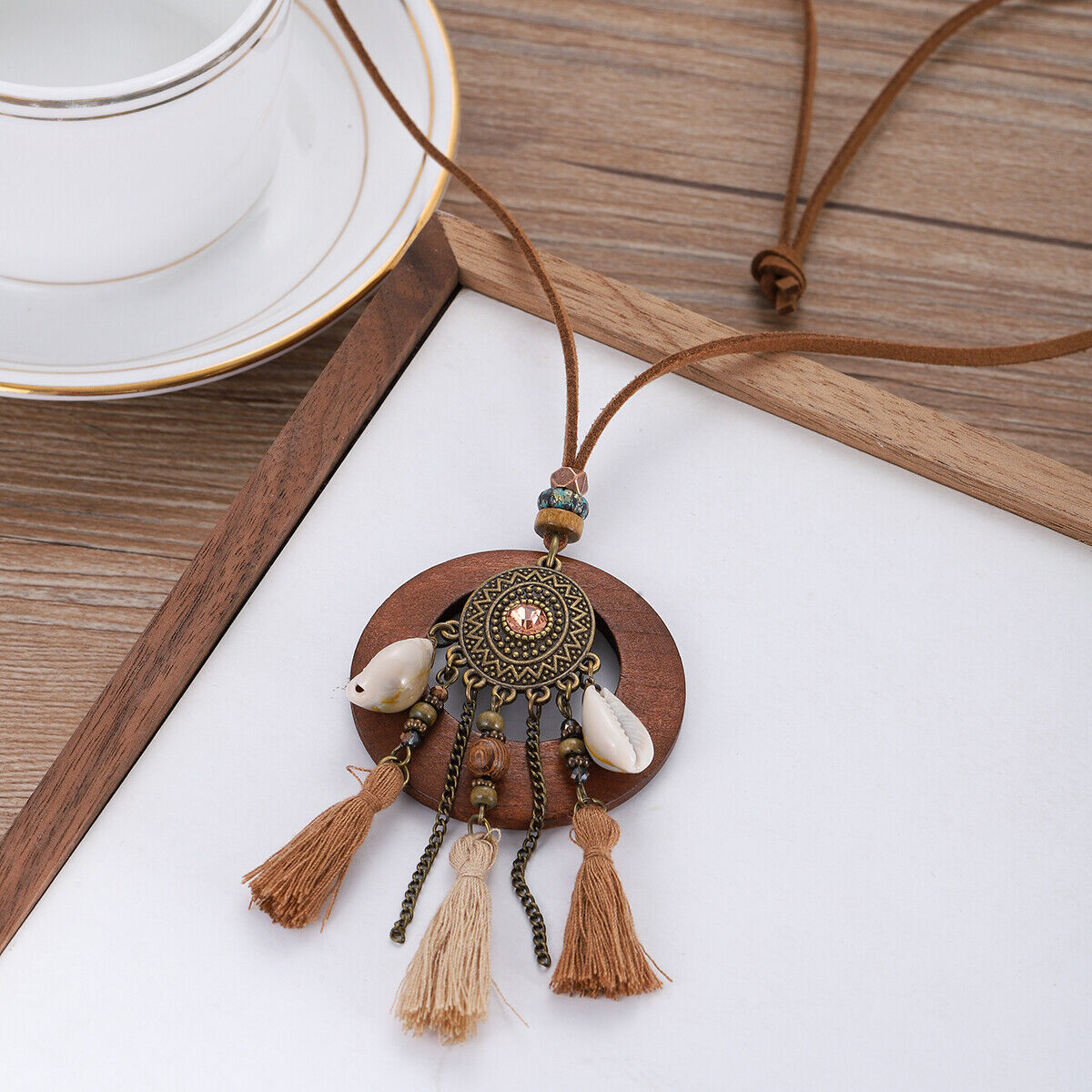 Vintage Ethnic Style Long Women Necklace Metal Chain Wheel Tassel Necklace Gift - Picture 19 of 20