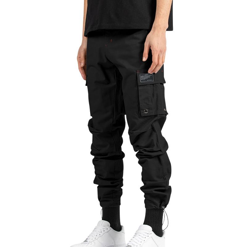 Men's Casual Pants Multi-pocket Solid Color Sports Bunched Feet Cargo Trousers - Picture 25 of 30