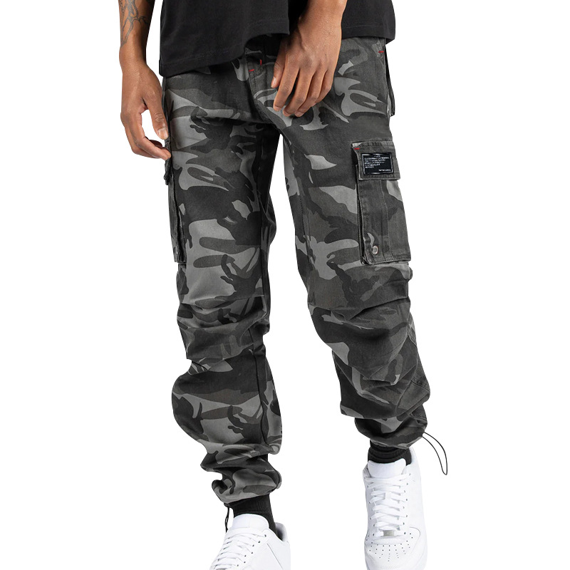 Men's Casual Pants Multi-pocket Solid Color Sports Bunched Feet Cargo Trousers - Picture 26 of 30