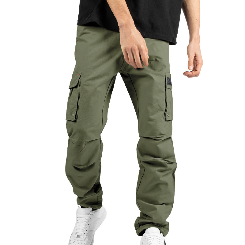 Men's Casual Pants Multi-pocket Solid Color Sports Bunched Feet Cargo Trousers - Picture 27 of 30