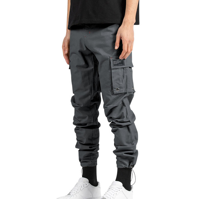 Men's Casual Pants Multi-pocket Solid Color Sports Bunched Feet Cargo Trousers - Picture 28 of 30