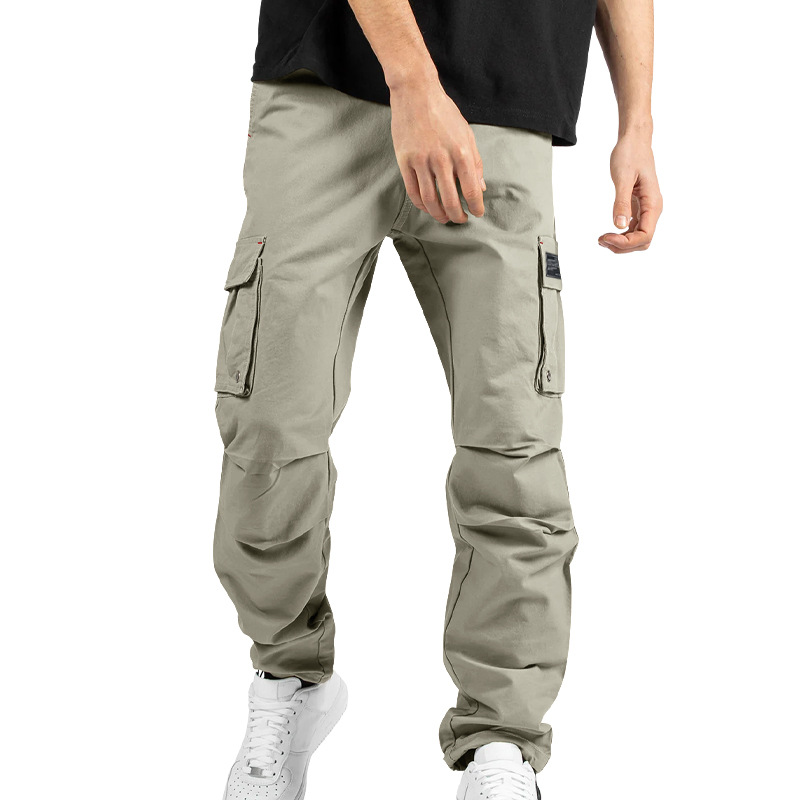 Men's Casual Pants Multi-pocket Solid Color Sports Bunched Feet Cargo Trousers - Picture 29 of 30