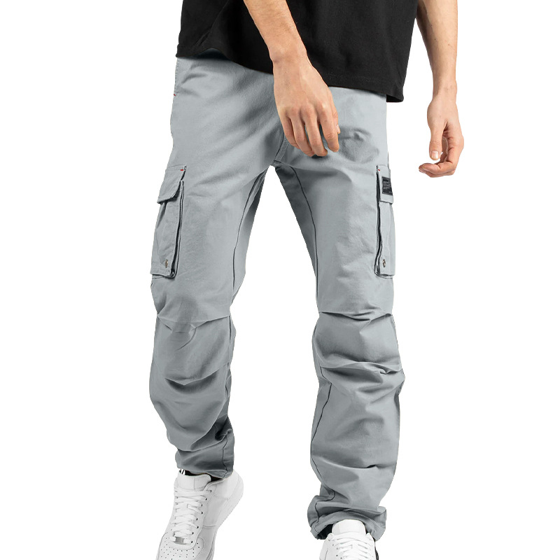 Men's Casual Pants Multi-pocket Solid Color Sports Bunched Feet Cargo Trousers - Picture 30 of 30