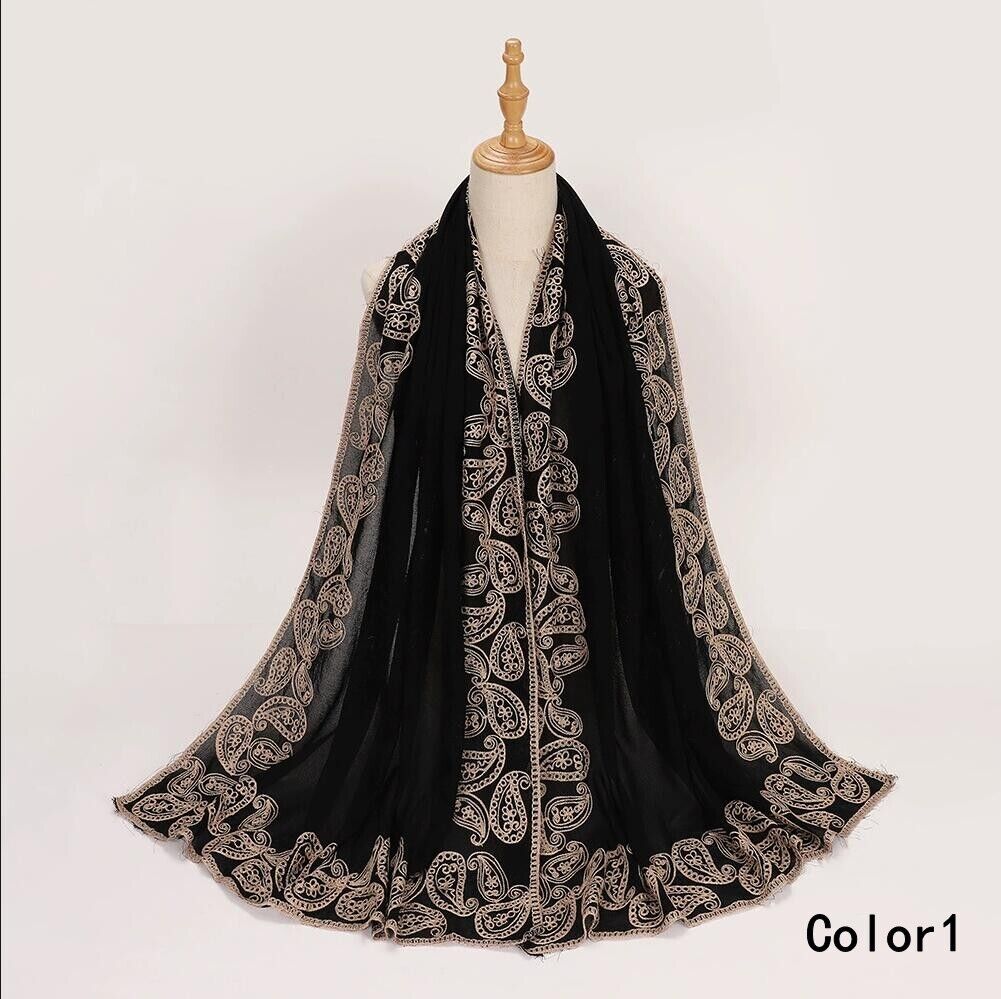 Malaysia Luxury Embroidered Hijab Muslim Women Scarf Islamic Headwrap Shawls Eid