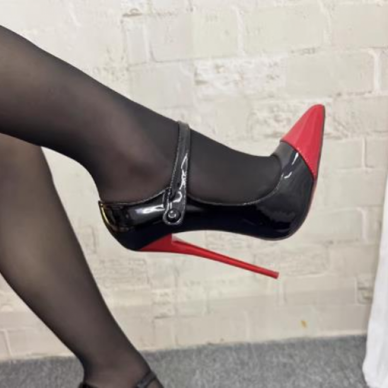 Mujeres Sexy Zapatos de salón Tacón Súper Alto Punta Punta Correa al Tobillo Moda Fetiche Zapatos - Imagen 7 de 9
