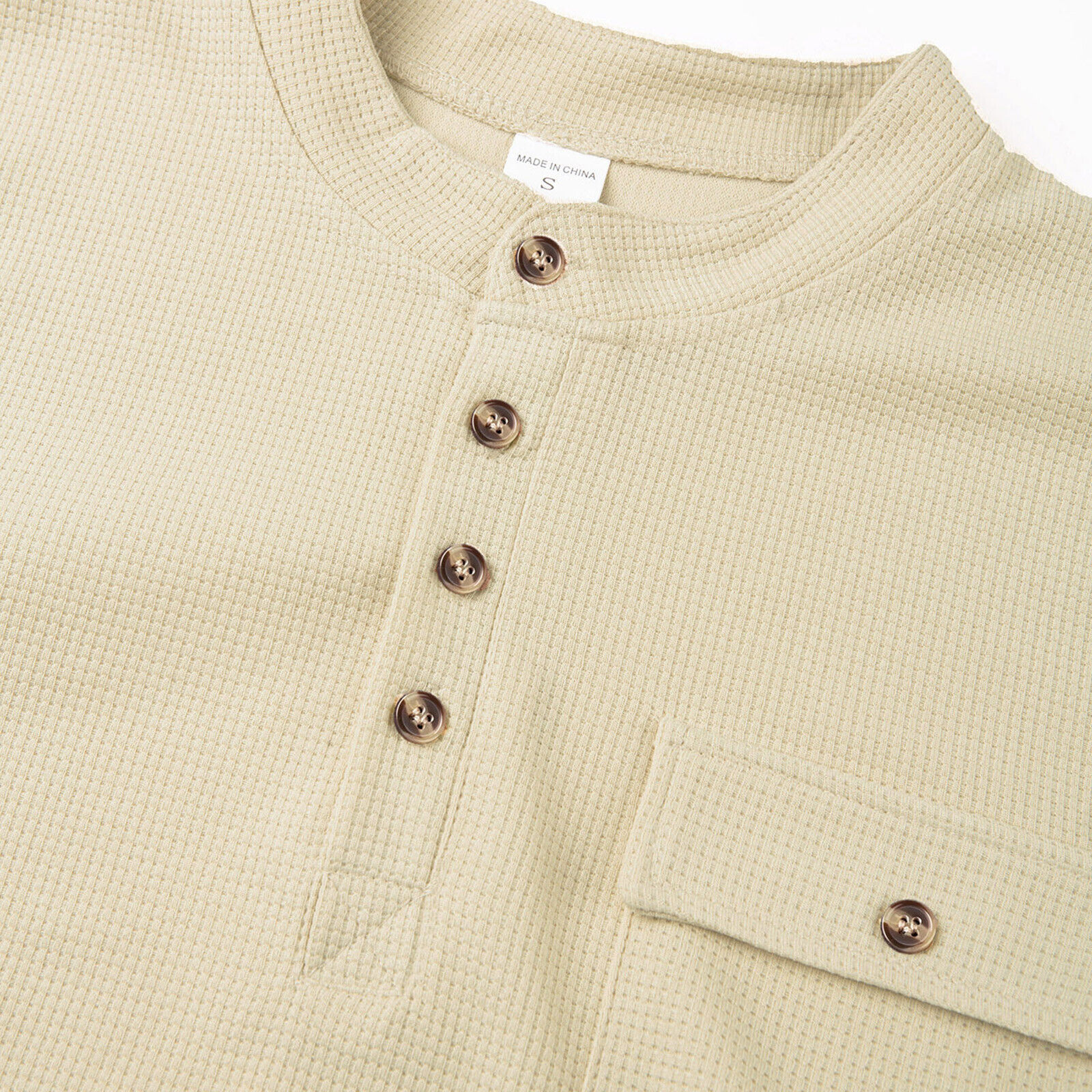 Mens Solid Color Long Sleeve Top Button Up Round Neck Top Sports Henley T-Shirts - Imagen 22 de 29