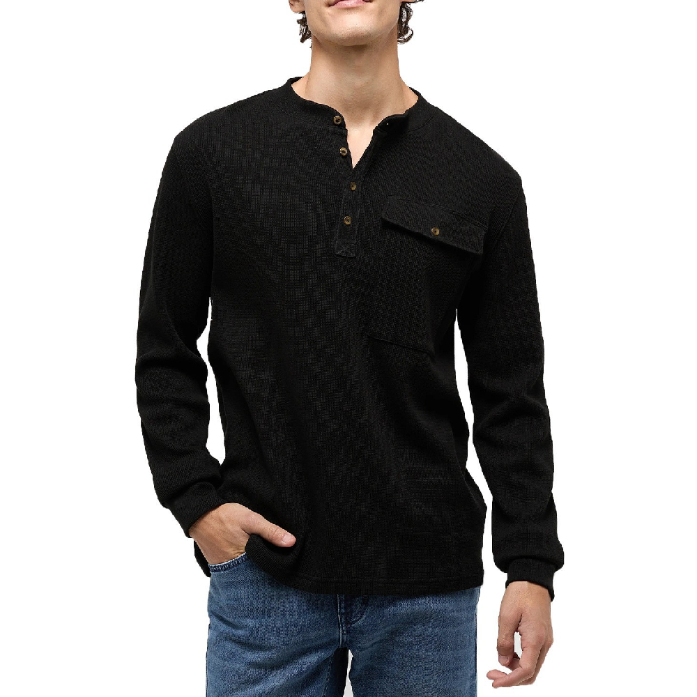 Mens Solid Color Long Sleeve Top Button Up Round Neck Top Sports Henley T-Shirts - Imagen 26 de 29