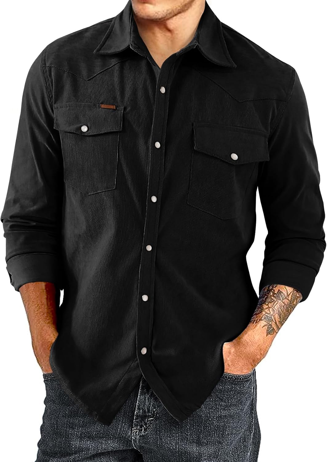 Men's Corduroy Shirts Casual Western Long Sleeve Button Down Shacket Jackets - Picture 23 of 28