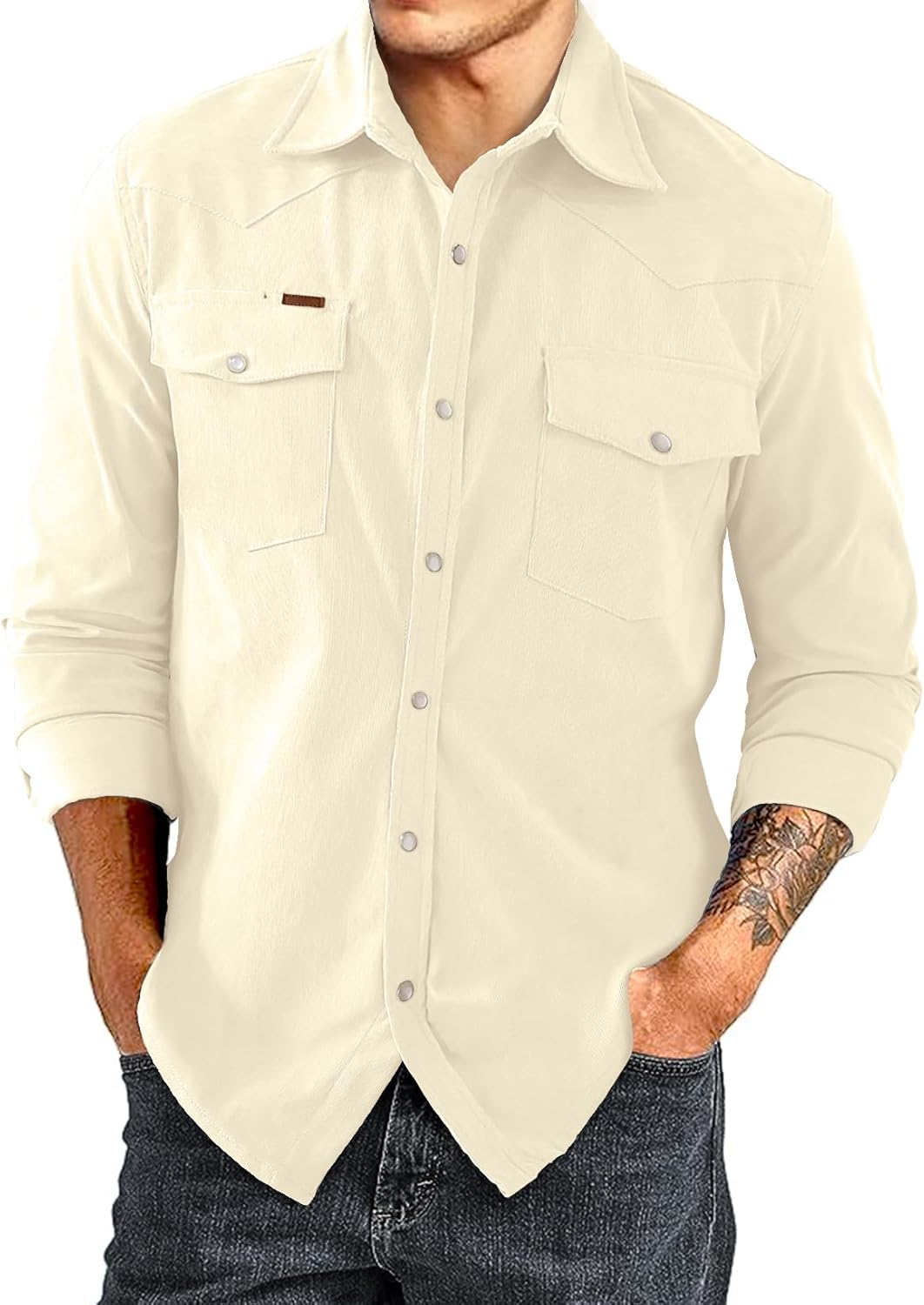 Men's Corduroy Shirts Casual Western Long Sleeve Button Down Shacket Jackets - Picture 24 of 28