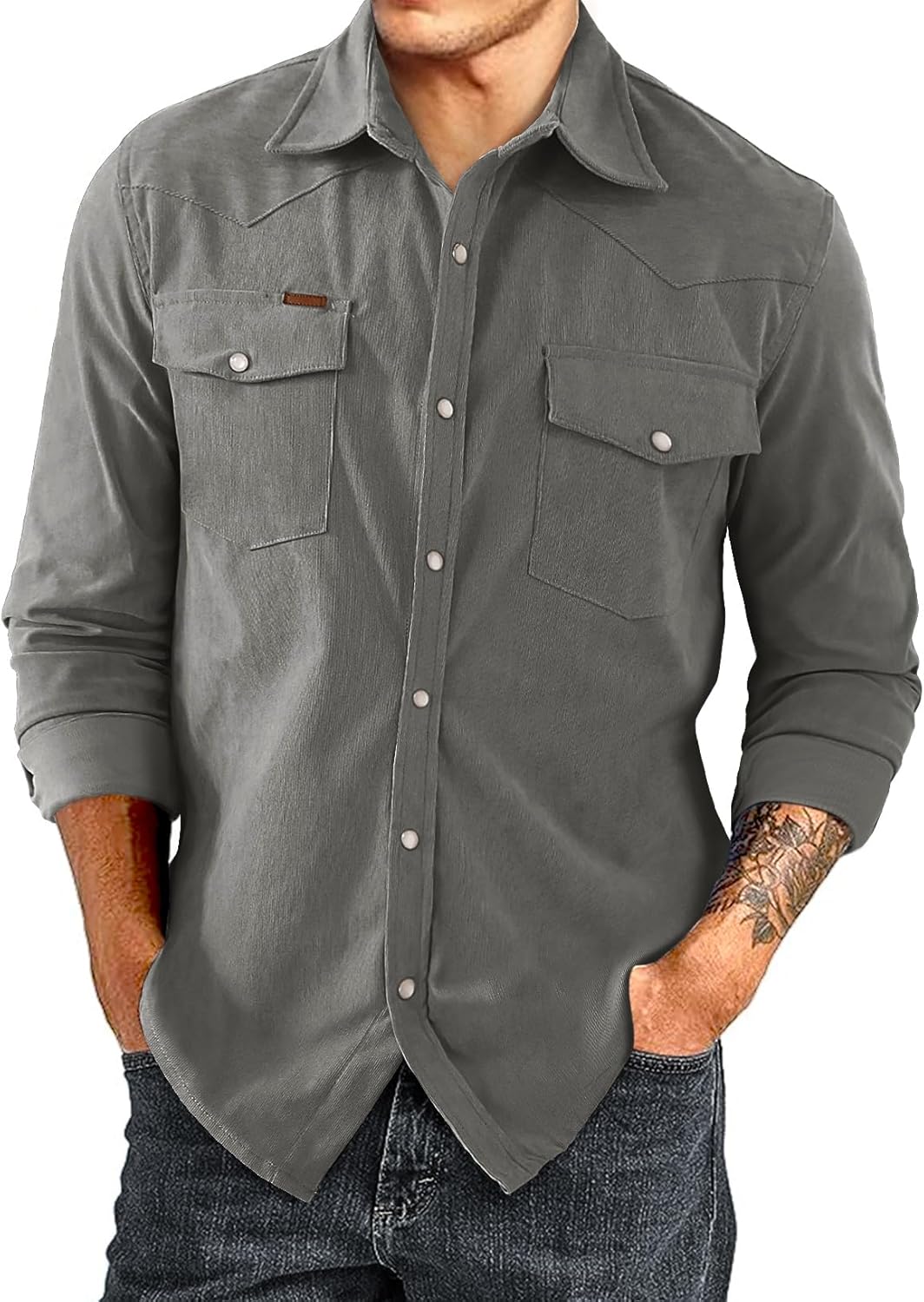 Men's Corduroy Shirts Casual Western Long Sleeve Button Down Shacket Jackets - Picture 28 of 28