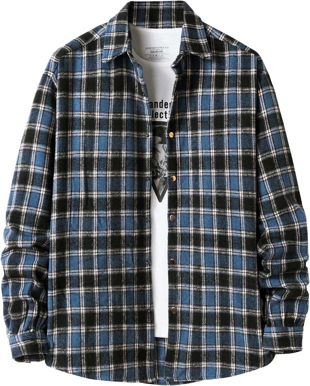 Mens Casual Cotton Plaid Shirts Long Sleeve Button-Down Flannel Overshirt Jacket - Picture 37 of 112