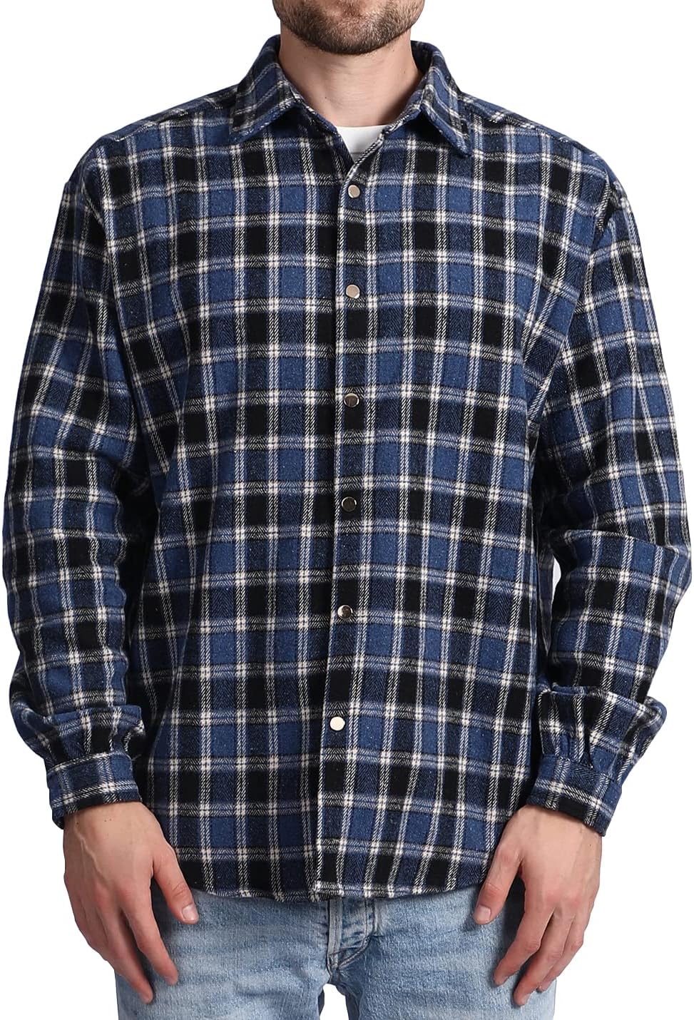 Mens Casual Cotton Plaid Shirts Long Sleeve Button-Down Flannel Overshirt Jacket - Picture 39 of 112