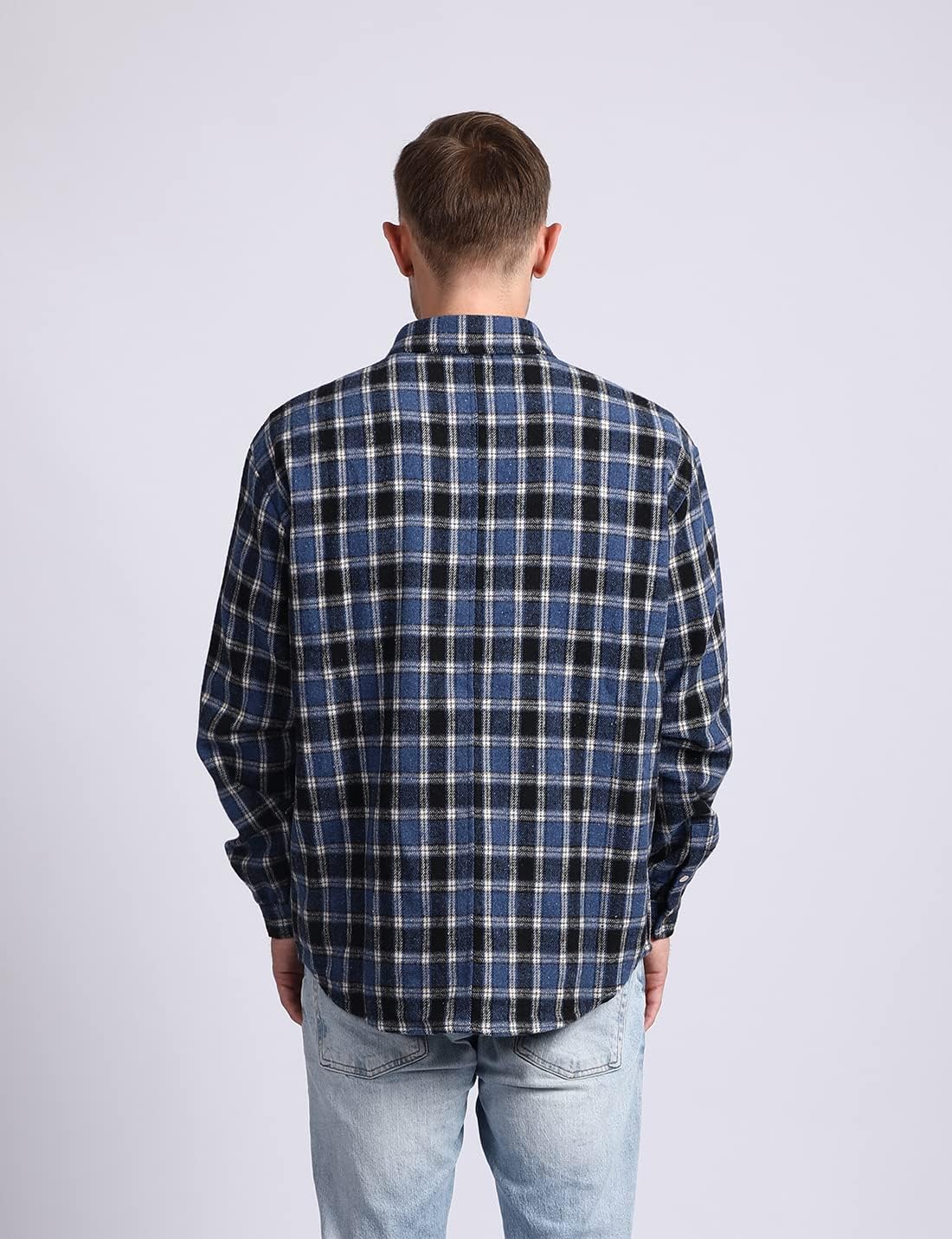 Mens Casual Cotton Plaid Shirts Long Sleeve Button-Down Flannel Overshirt Jacket - Picture 40 of 112