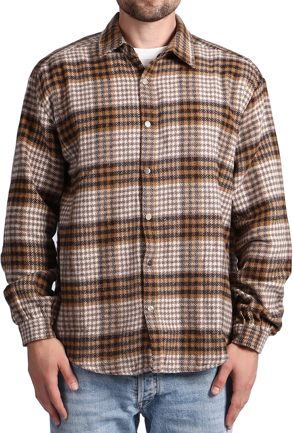 Mens Casual Cotton Plaid Shirts Long Sleeve Button-Down Flannel Overshirt Jacket - Picture 52 of 112